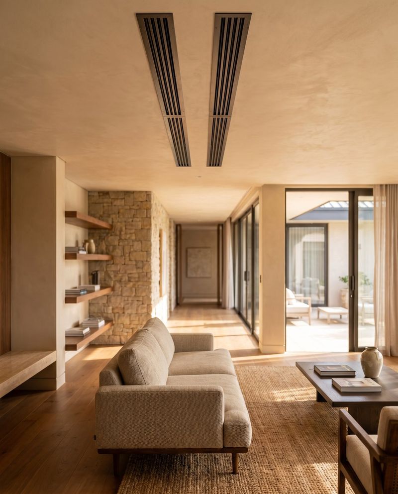 Ducted linear diffusers in a residential ceiling